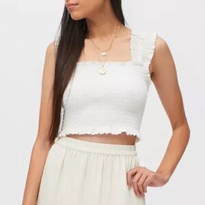 Urban Outfitters White Smocked Arizona Crop Top Size Medium